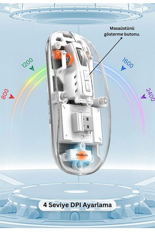 Kablosuz Fare Wireless Optik Mouse 5 Tuşlu Çift Modlu Usb 2.4g Sessiz Şarj Edilebilir Dpı Kontrol - 3