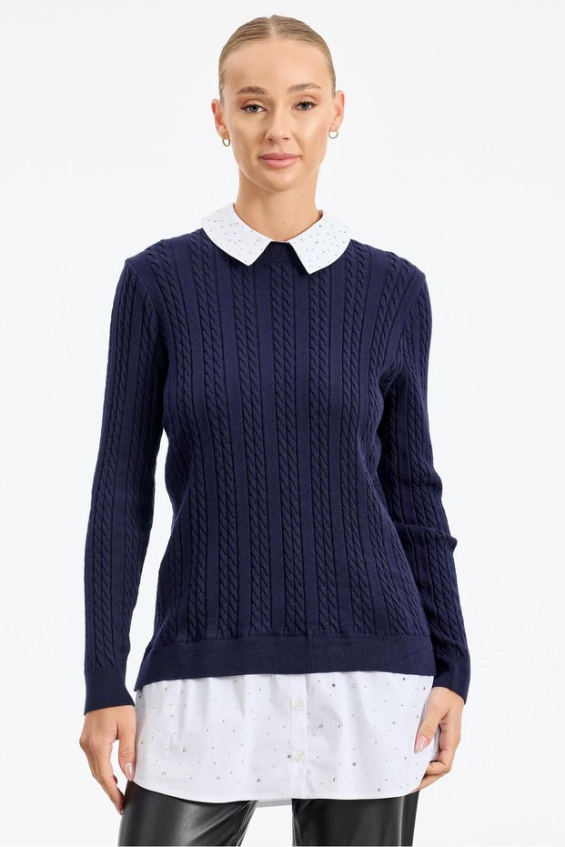 Navy Blue Tunic - Stone Shirt Detail