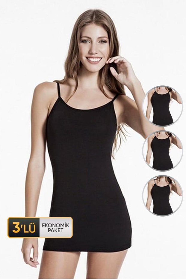 Women's Elastane Long Black Tank Top 716 Economic Pack of 3