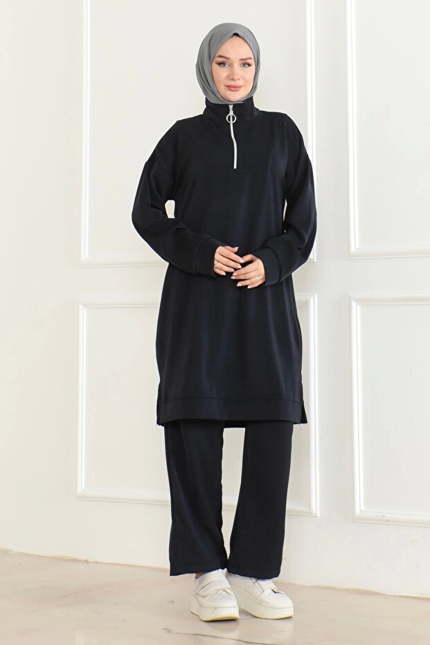 Navy Blue Woven Double Set - Fabric Rope Detailed