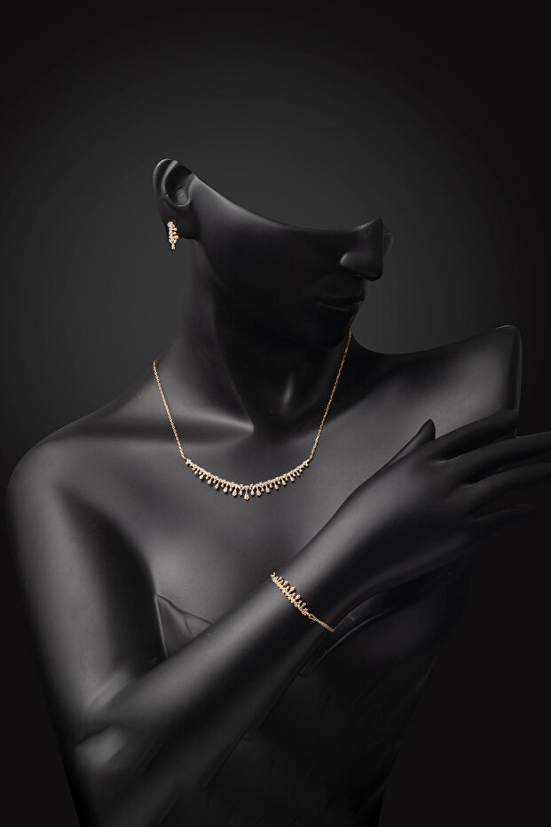 Damla Model 14 Ayar Altın Üçlü Set - 4