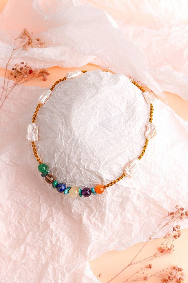 Çakra Inci Kolye Ametist, Dumanlı Kuvars, Inci, Lapis Lazuli, Sitrin - 4
