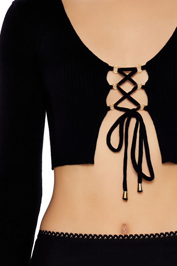 Bağcıklı Crop Bluz - 3