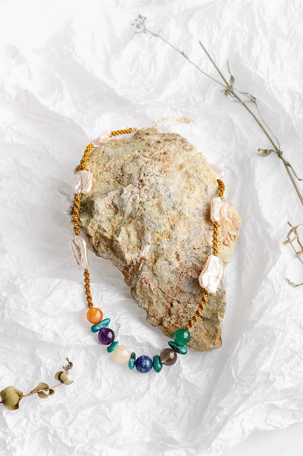 Çakra Inci Kolye Ametist, Dumanlı Kuvars, Inci, Lapis Lazuli, Sitrin - 5