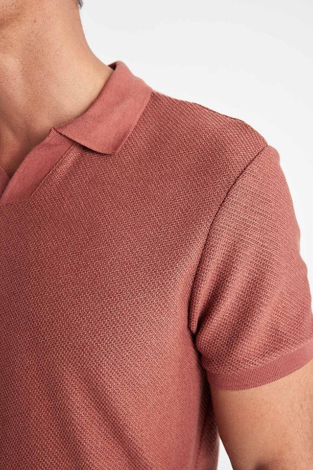 Regular Fit Polo Yaka Kısa Kollu Örgü Görünümlü Tişört A6849ax24sm - 5