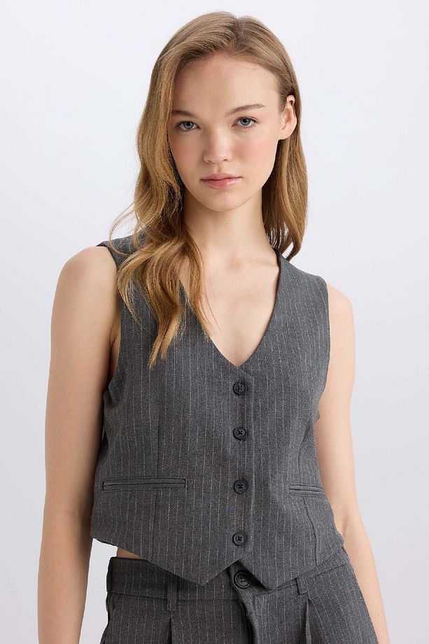 Regular Fit Blazer Yelek Crop Basic Düz Düğmeli Z8526az24au - 1