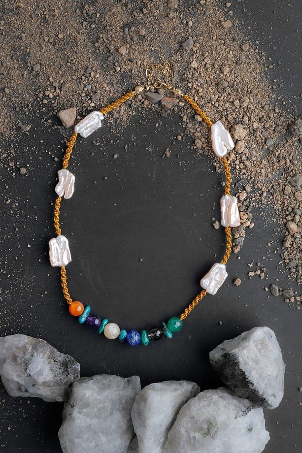 Çakra Inci Kolye Ametist, Dumanlı Kuvars, Inci, Lapis Lazuli, Sitrin - 3