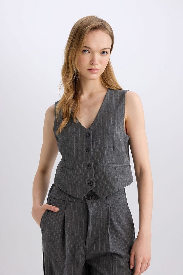 Regular Fit Blazer Yelek Crop Basic Düz Düğmeli Z8526az24au - 4
