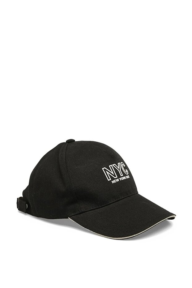 قبعة رجالية سوداء مطبوعة - 1