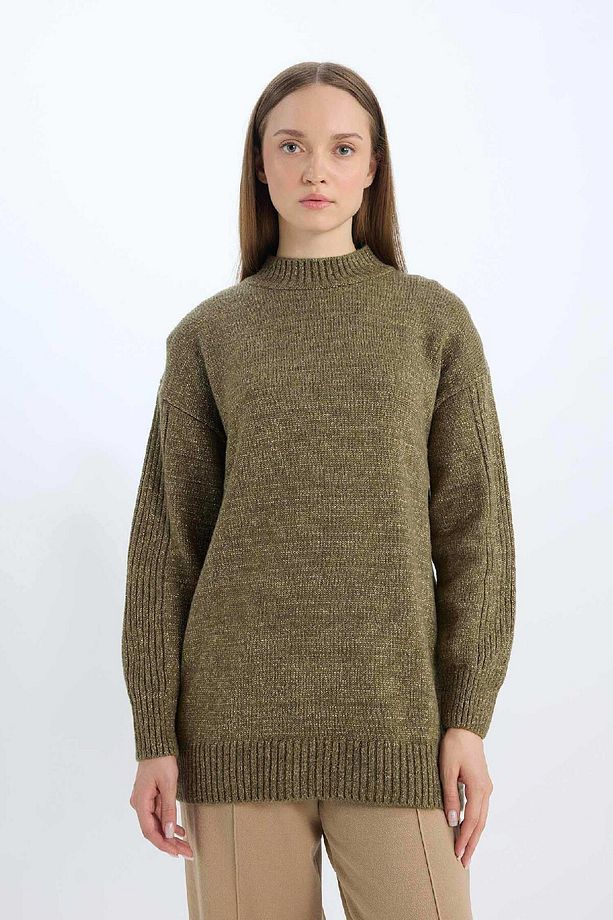 Regular Fit Yarım Balıkçı Yaka Basic Düz Triko Kazak Tunik B0085AX24WN - 4