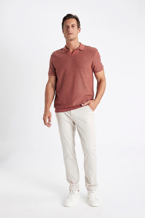 Regular Fit Polo Yaka Kısa Kollu Örgü Görünümlü Tişört A6849ax24sm - 2