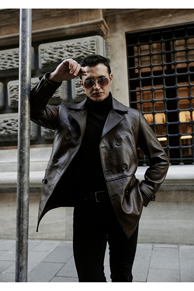 Men's Jombo Genuine Leather Trench Coat