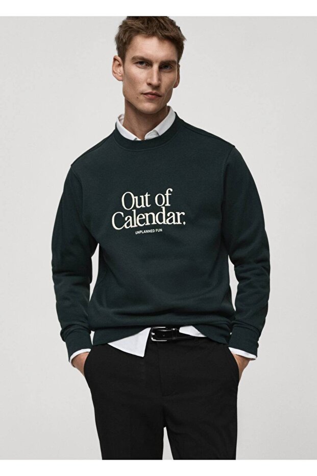 Mesaj işlemeli pamuklu sweatshirt - 1