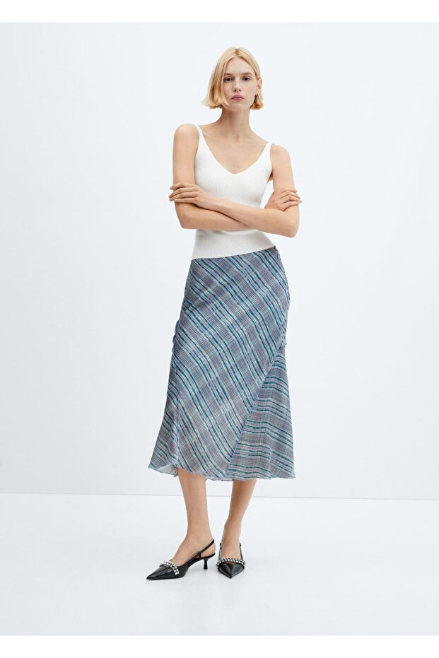 Karierter Satin-Midirock - 7