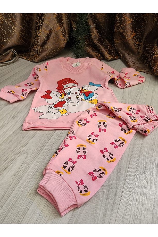 Yeni Yıl Kardan Adam Temalı Duff Duck Yılbaşı Bebek Pijama Takımı - 1