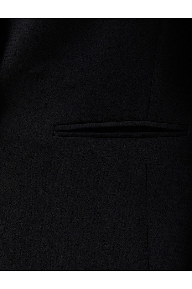 Yakasız Blazer Ceket Tek Düğmeli Cep Detaylı - 6