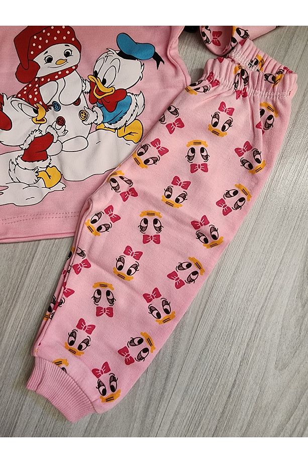 Yeni Yıl Kardan Adam Temalı Duff Duck Yılbaşı Bebek Pijama Takımı - 5