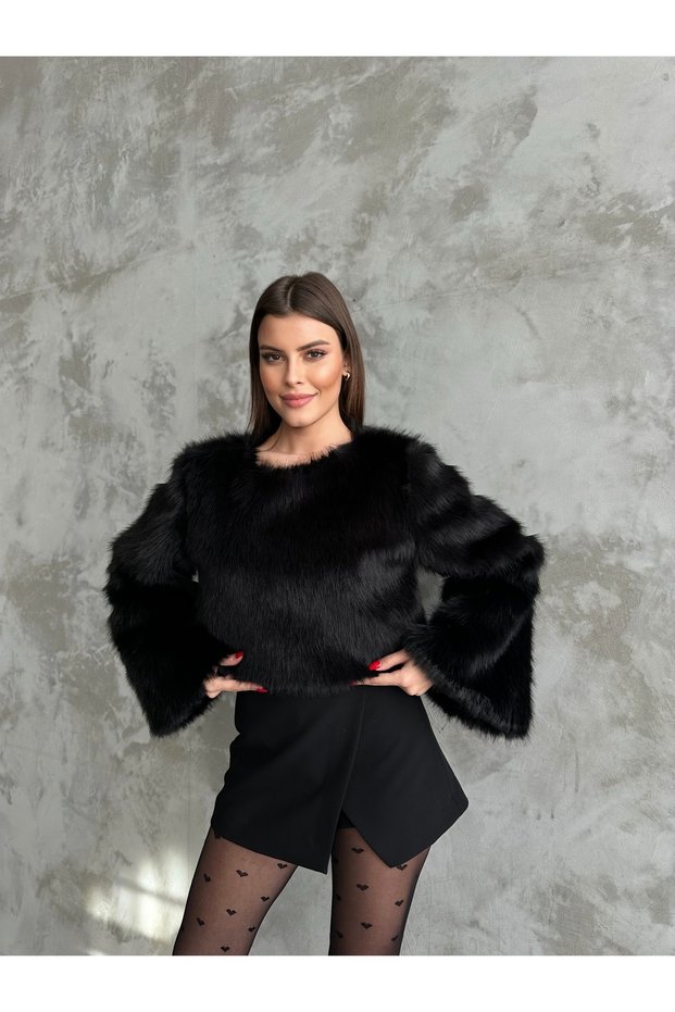 Premium Zr Model Balloon Sleeve Lined Fur Sweatshirt