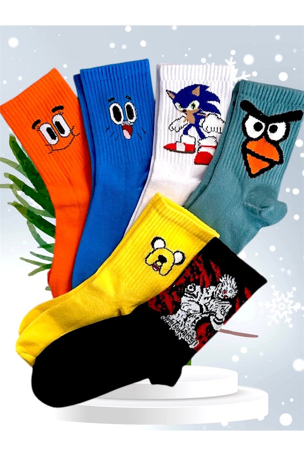 Pack of 6 Unisex Colorful Plain Cheerful College Tennis Socks Bv66751