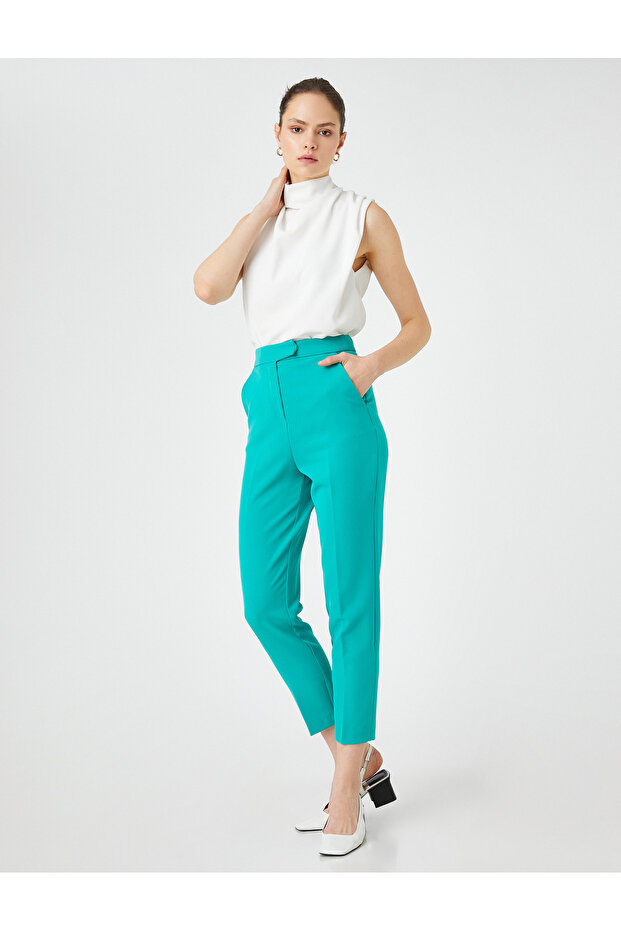 Basic Cigarette Fabric Trousers with Pockets - 2