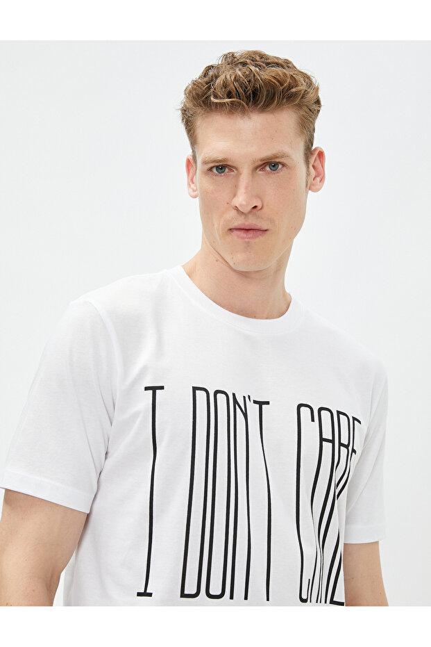 Slim Fit T-Shirt Slogan Printed Crew Neck Cotton
