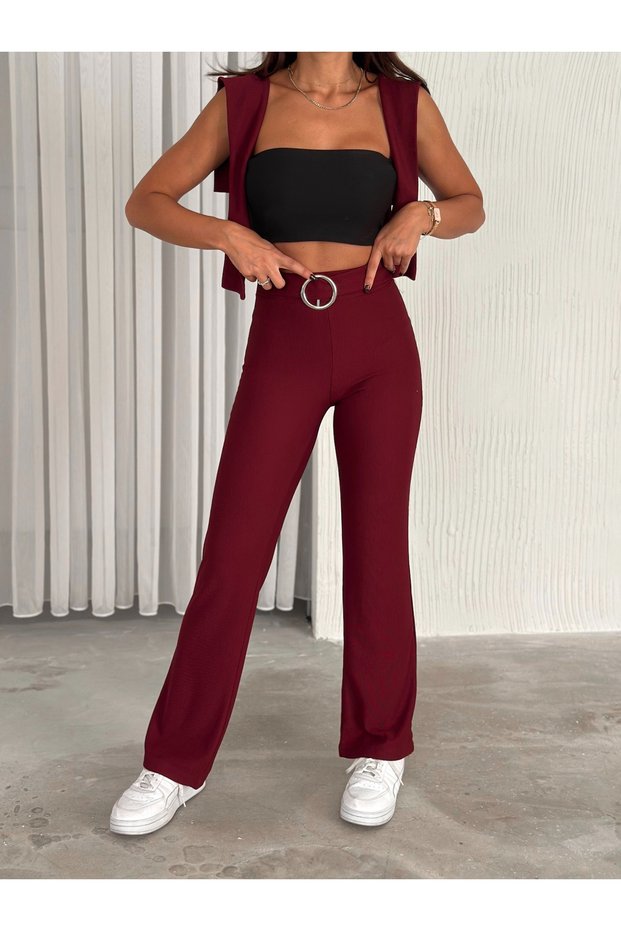 Women's Ottoman Fabric Spanish Trousers with Ring Detail Belt