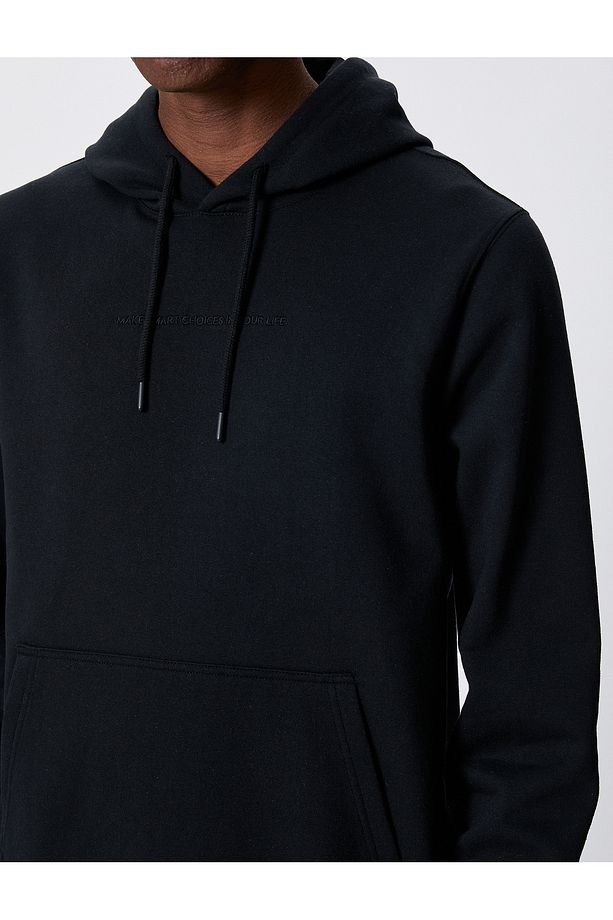 Kapşonlu Hoodie Slogan Işlemeli Cep Detaylı Uzun Kollu - 5