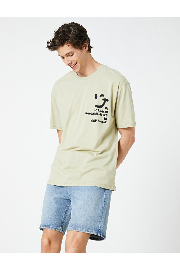 Oversize T-Shirt Slogan Printed Crew Neck Short Sleeve Cotton
