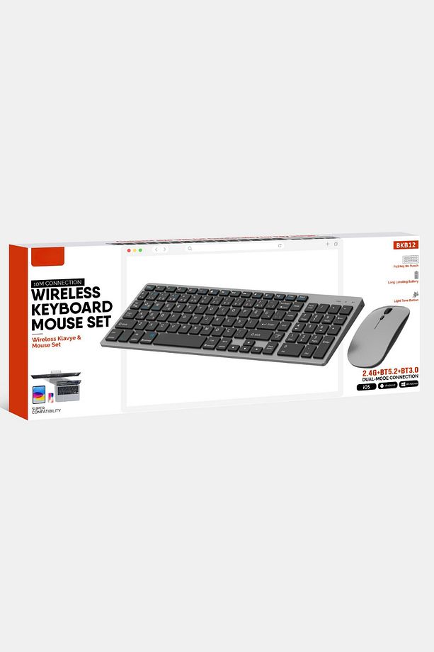 Şarj Edilebilir Kablosuz Klavye Mouse Set Bluetooth + USB Alıcı Bağlantı - 7
