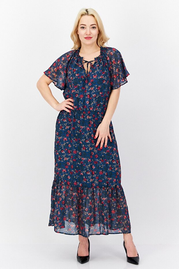 Women Floral Print Midi Dress, Multicolor
