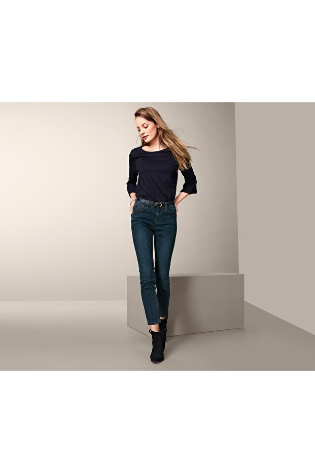 Women Slim Fit Ankle Length Jeans, Dark Blue Denim
