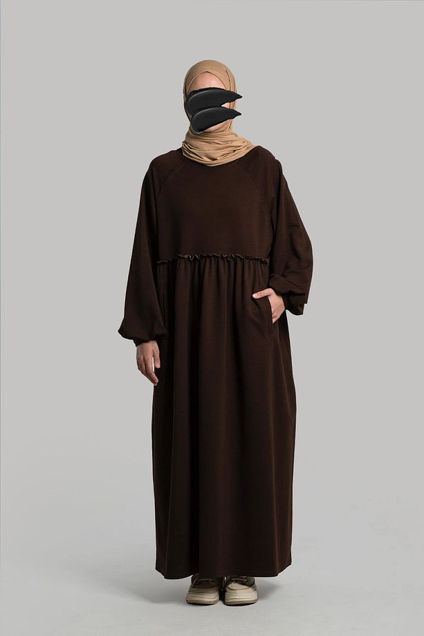 Acı Kahve Oversize Sweat Elbise - 1