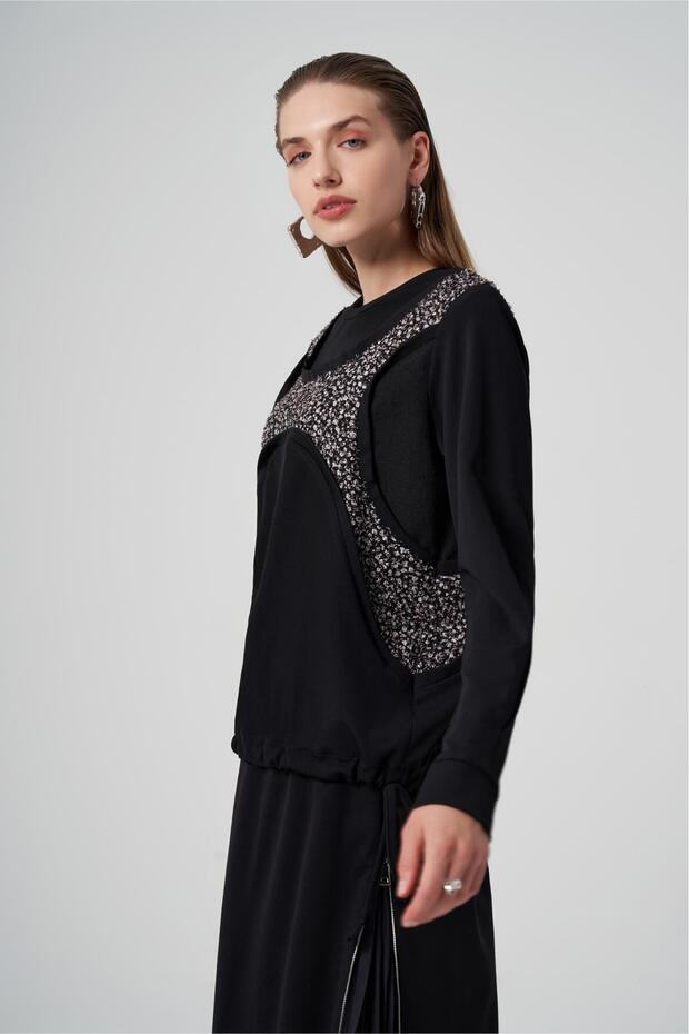 Patchwork Detaylı Kısa Bluz - 3