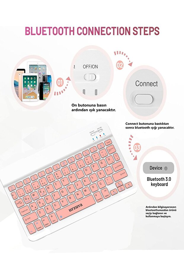 Tüm Cihazlara Uyumlu Şarj Edilebilir Bluetoothlu Kablosuz Klavye Mouse Set Mousepadli - 7