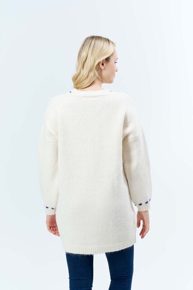 Oversize Şardonlu Elişili Hırka - 6