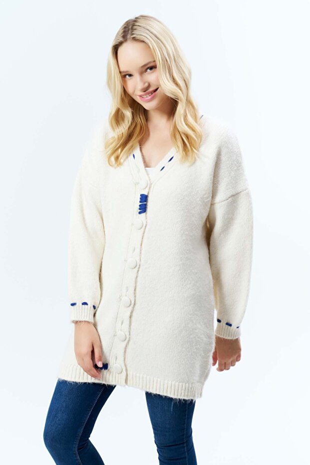 Oversize Şardonlu Elişili Hırka - 2