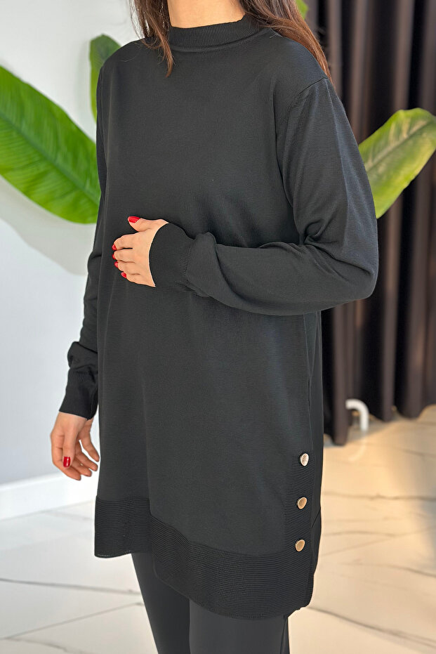 Button Detail Knitwear Tunic 34120 Black