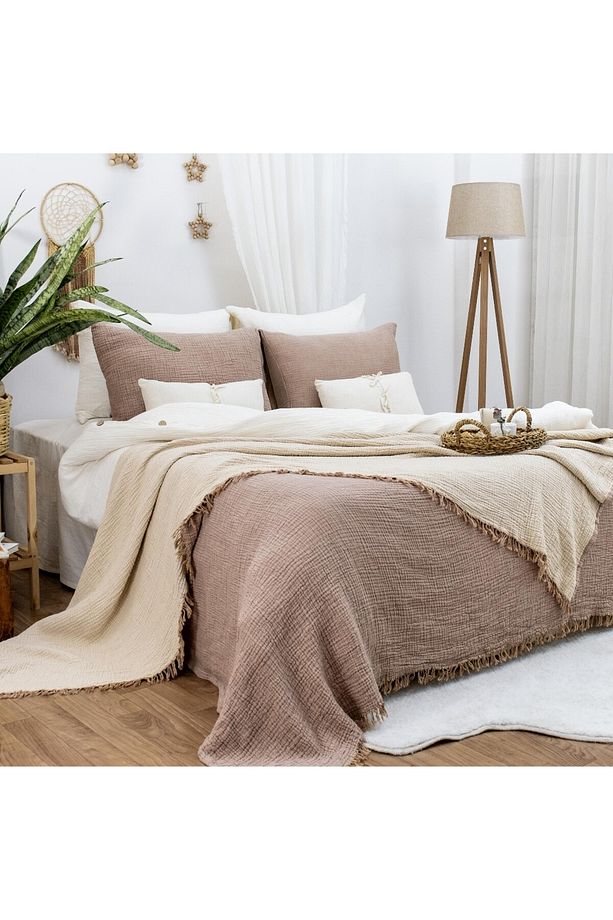 Hb&victory Müslin Tek Kişilik 4 Katlı Kahve Renk Yatak Örtüsü 160x230 Cm. - 3