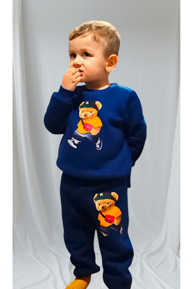 Teddy Bear Three-String Ribbed Combed Cotton Boy Set - 1