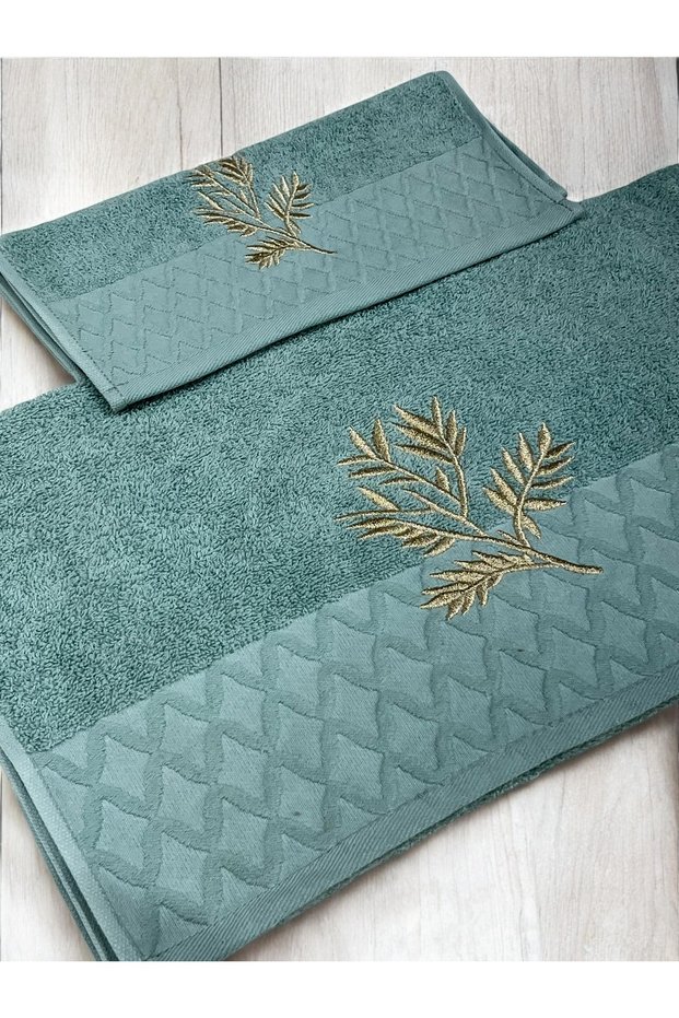 Gold Processing Embroidered Velvet Dowry 1 Piece 50X90 Hand Face Towel 1 Piece 30X50 Kitchen Towel