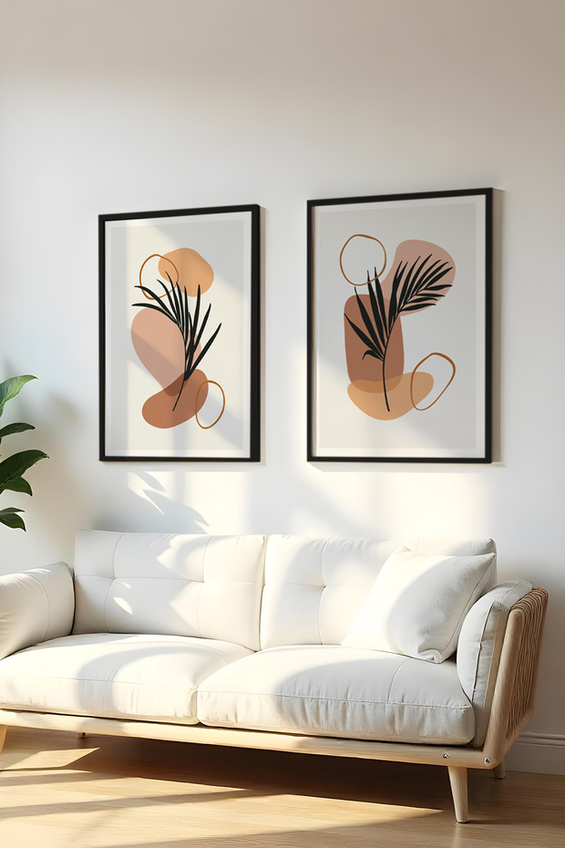 Wooden Black Framed 2 Piece Set Painting Huhu127 - Double Painting Set Black Frame