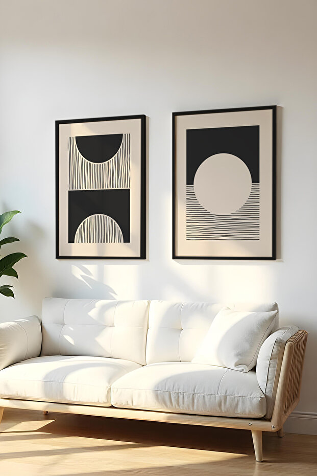 Wooden Black Framed 2 Piece Set Painting Huhu79 - Double Painting Set Black Frame