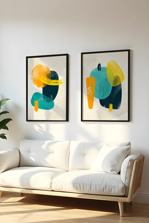 Wooden Black Framed 2 Piece Set Painting Huhu92 - Double Painting Set Black Frame
