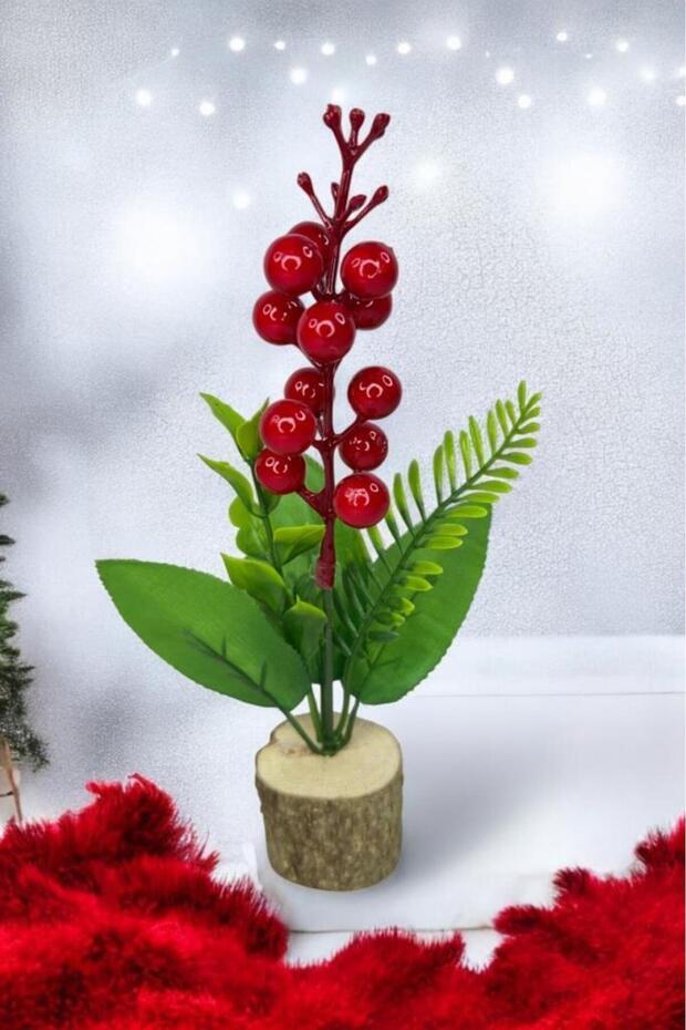 Yapay Çiçek Yılbaşı Çiçeği Kokinalı Kütük Saksılı Dekoratif Süs 20 cm - 3