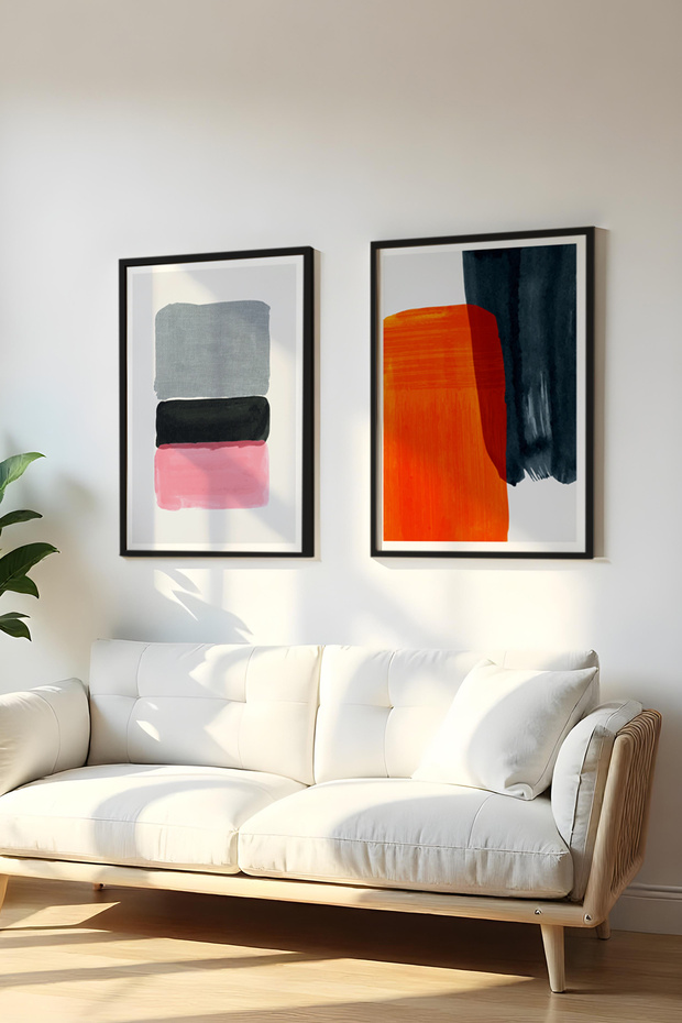 Wooden Black Framed 2 Piece Set Painting Huhu8 - Double Painting Set Black Frame