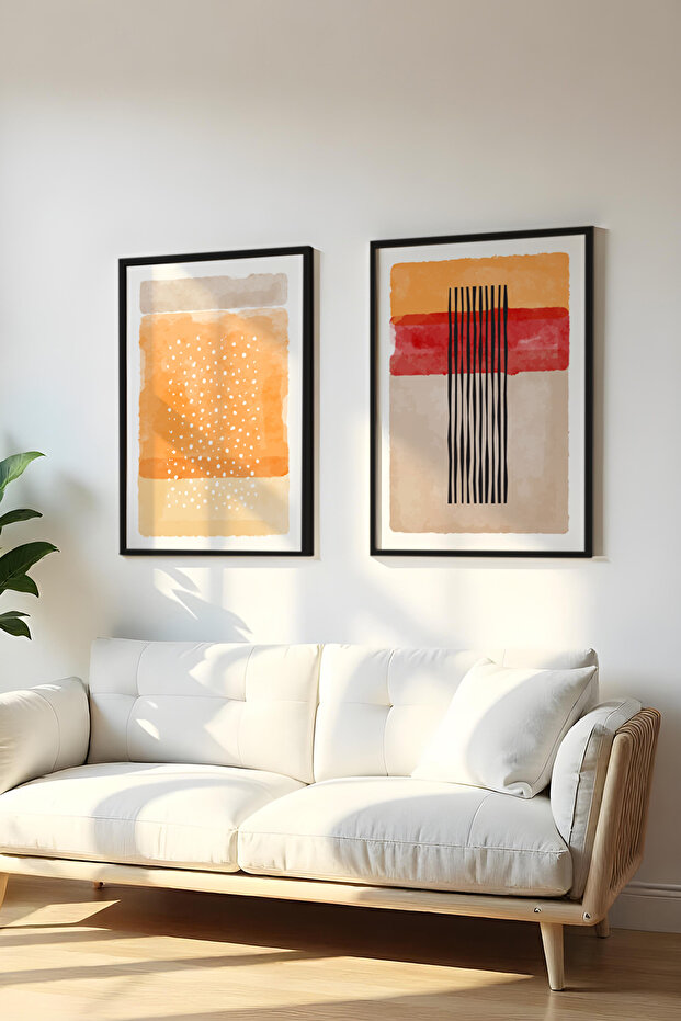 Wooden Black Framed 2 Piece Set Painting Huhu57 - Double Painting Set Black Frame