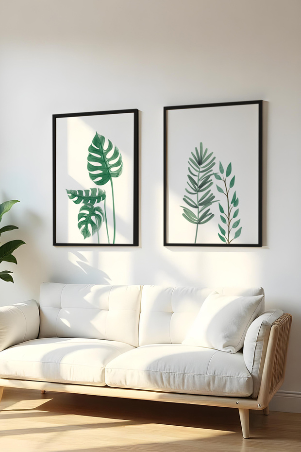 Wooden Black Framed 2 Piece Set Painting Huhu196 - Double Painting Set Black Frame