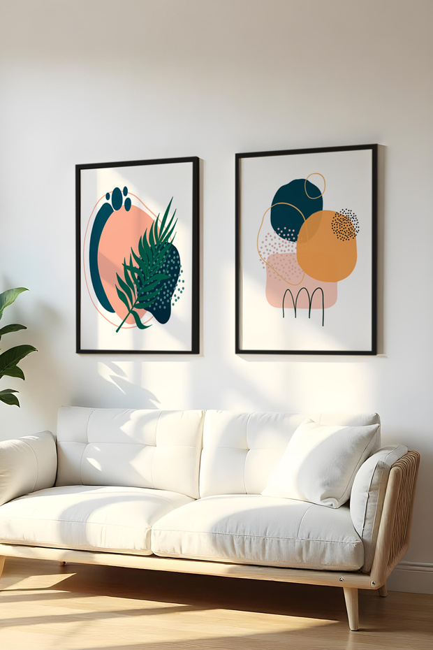 Wooden Black Framed 2 Piece Set Painting Huhu42 - Double Painting Set Black Frame