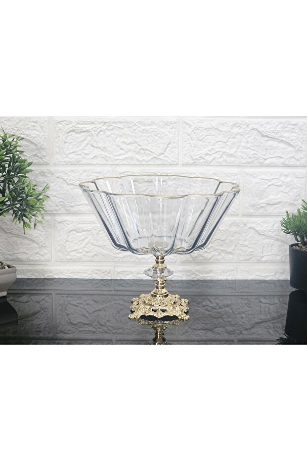 Flower Pattern Salad Bowl & Fruit Bowl Cast Gold with Square Legs