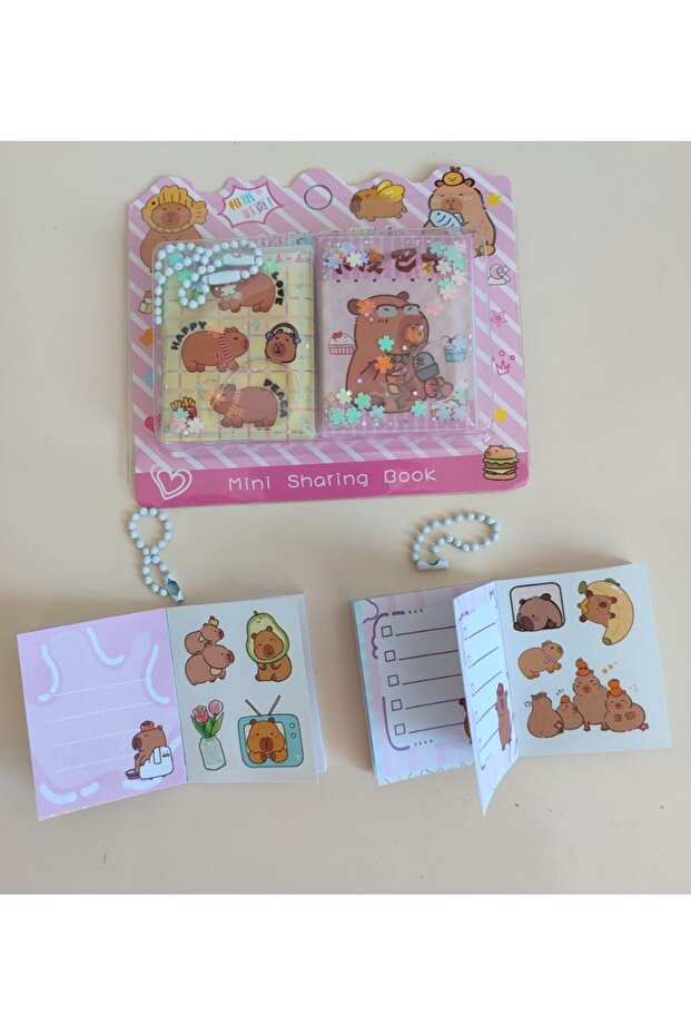 2-Piece Capybara Notebook Water Sequin Notebook Sticker Notebook Keychain - 2